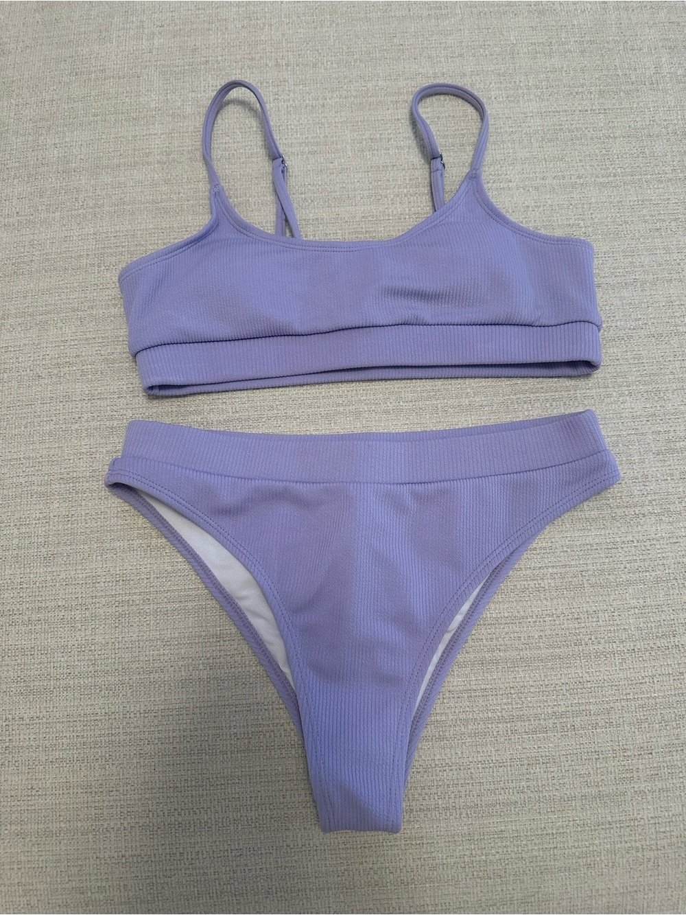 SHEIN Lavender Ribbed Bralette Bikini Set